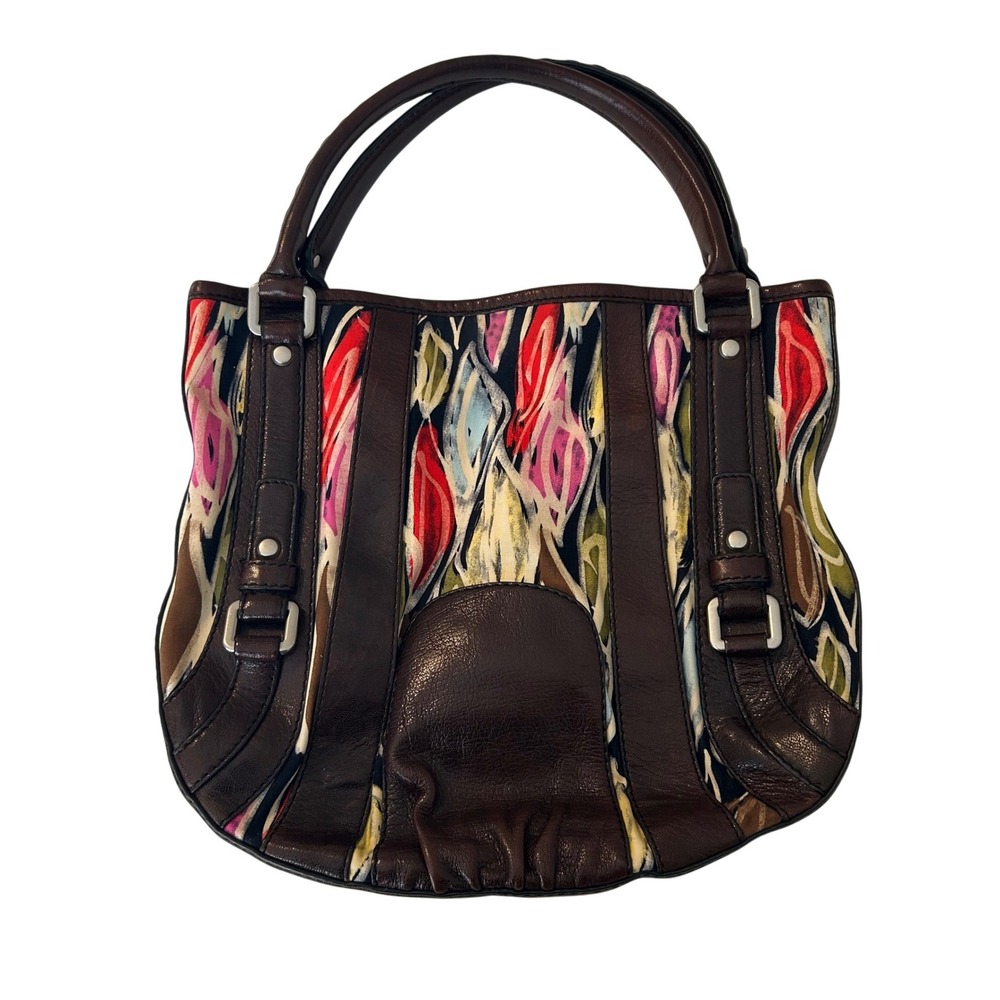 Vintage Fossil Fifty Four Brown Italian Leather & Tapestry Bag Artisan Boho